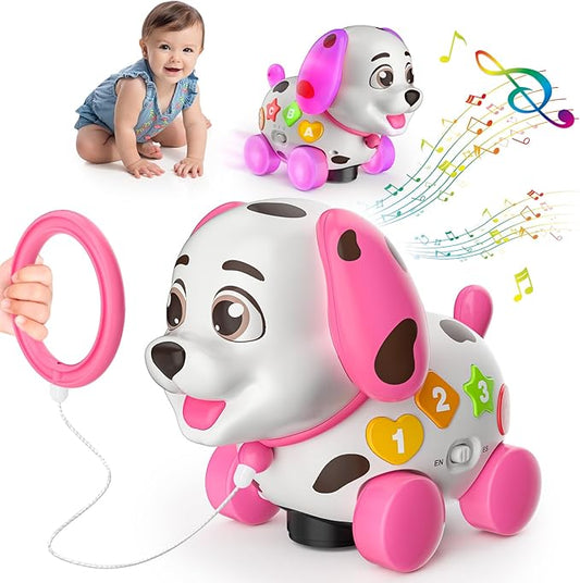 3-in-1 Musical Puppy Toys for 1 Year Old Girl Gift, Educational Baby Toy 6-12-18 Month, 1st Birthday Gift for 1 Year Old Girl Boy, First Bilingual Present for 7 8 9 10 Month Infant (Pink)-CubbioJoy