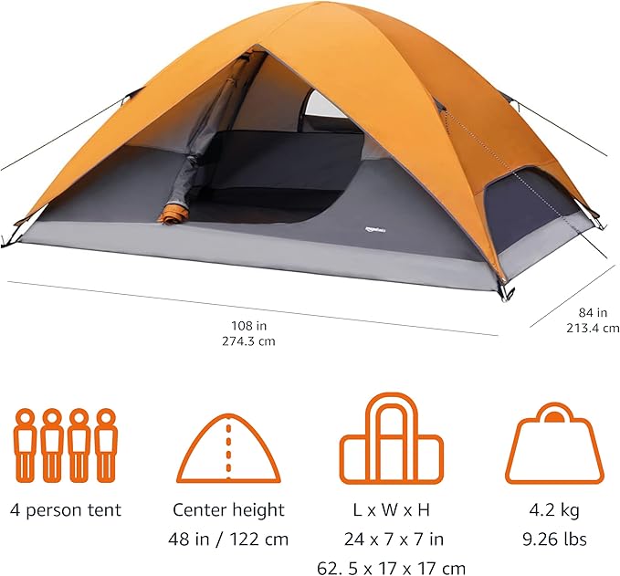 Amazon Basics Camping Tent, 3-Season Dome Design with Rainfly-CubbioJoy