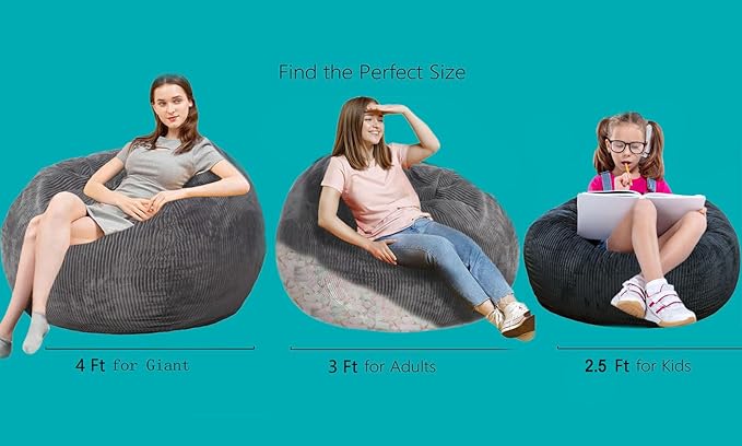 Bean Bag Chairs with Faux Rabbit Fur Cover, 3 ft Giant Memory Foam Bean Bag Chairs for Adults/Teens with Filling,Ultra Soft Faux Fur Fabric, Round Sofa for Living Room Bedroom College Dorm-CubbioJoy