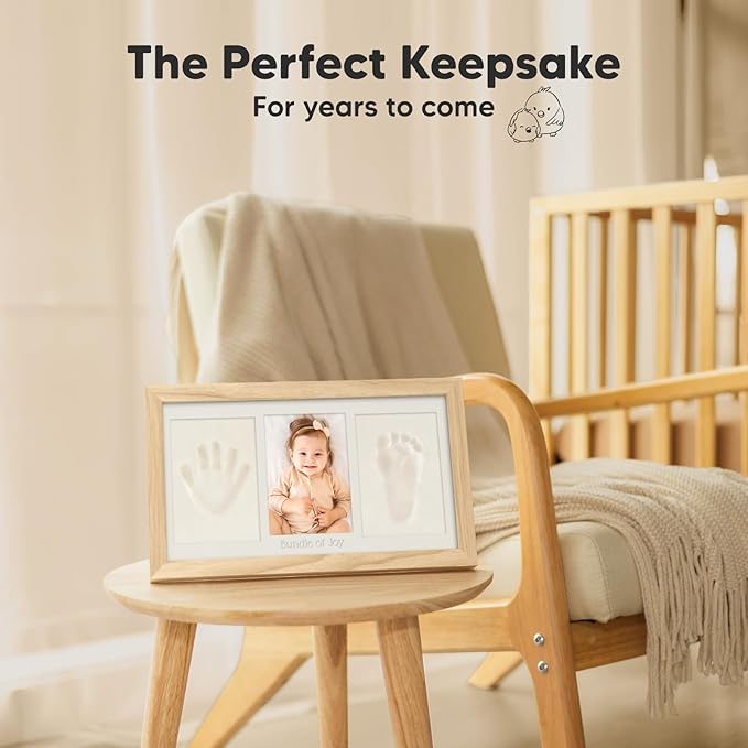 Baby Hand and Footprint Kit - Clay Handprint Keepsake Frame, Newborn Nursery Picture Frame, Personalized New Mom Gifts for Baby Shower & Registry (Ash Wood)-CubbioJoy