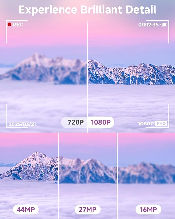 Digital Camera, 44MP FHD 1080P, 16X Zoom, 32GB SD Card, Compact Camera for Kids Teens Adults, Purple-CubbioJoy