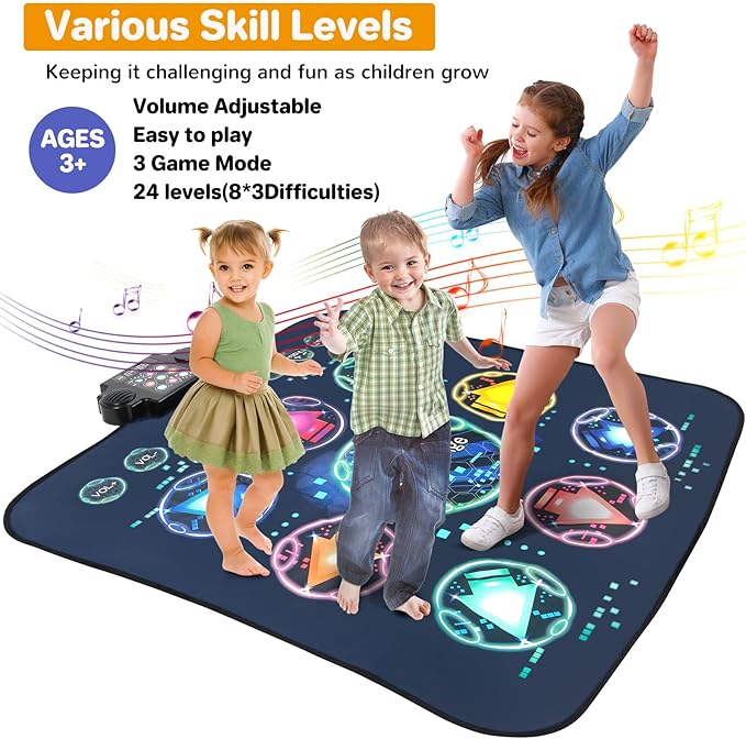 Dance Mat, Electronic Dance Mixer Rhythm Step PlayMat,Dance pad Game Toy for Girls Boys,Christmas/Festival/Birthday Gift for Kids, Built-in Music,24 Challenge Levels,Age 3-4 6 7 8 9 10 11 12+ Year Old-CubbioJoy