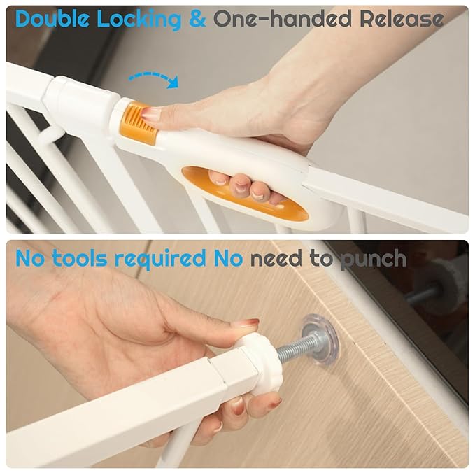 Baby Gate for Stairs 29-52 Inch Wide, Safety Gate for Baby Adjustable Pet Gate with Door Pressure Mounted Gates for Kids Toddler Dogs Extension Kit Indoor Stairway Doorway White (30.5'' Tall)-CubbioJoy