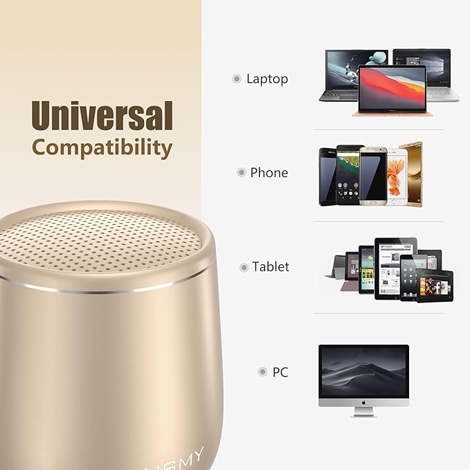 INSMY Small Bluetooth Speaker, Waterproof Mini Portable Wireless Speaker, Punchy Bass Rich Audio Stereo Pairing, Handheld Pocket Size,Built in Mic for Hiking Biking Gift Laptop Tablet (Gold)-CubbioJoy