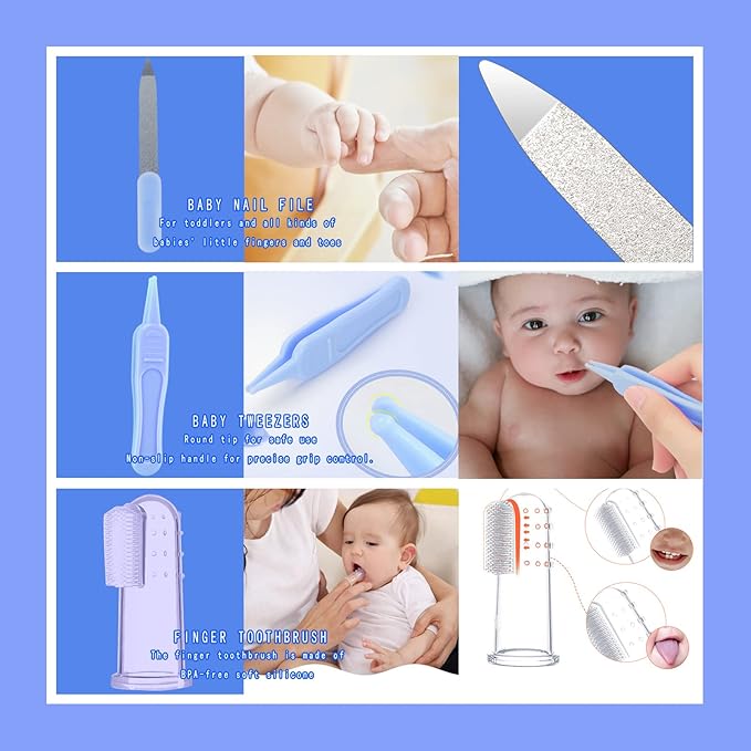 Baby Care Kits,Baby Grooming Kit,10 in 1 Newborn Essentials Must Haves,Baby Nail Clippers Baby Brush Baby Comb Earpick Nose Cleaning Tool Baby Nail File Nursing Baby Kit （Blue）-CubbioJoy