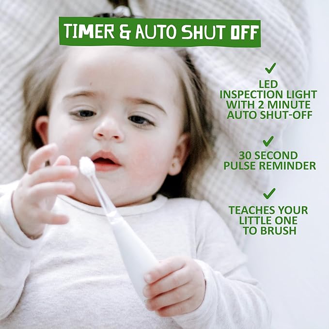 Jack N' Jill Kids Tickle Tooth Sonic Electric Toothbrush and Replacement Head, LED Brush Head with Light Timer and 30 Second Pulse Reminder, Extra Soft Bristles Suitable from 0-6 Years-CubbioJoy