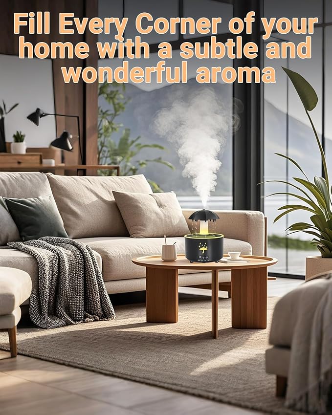 Aesthetic 2-in-1 Humidifier Oil Diffuser with Rotating Raindrop & 7 LED Mood Lights,Cool Mist Humidifier Quiet Variable Mist for up to 24 Hrs,Easy to Fill & Clean, Auto Shut-Off-CubbioJoy