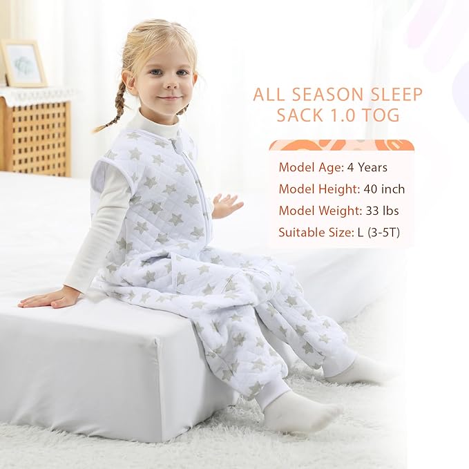 Baby Toddler Sleep Sack with Feet 2.5 TOG Winter, Wearable Blanket with Legs, Toddler Sleeping Sack Long Sleeve (Greystar, 5T-7T)-CubbioJoy