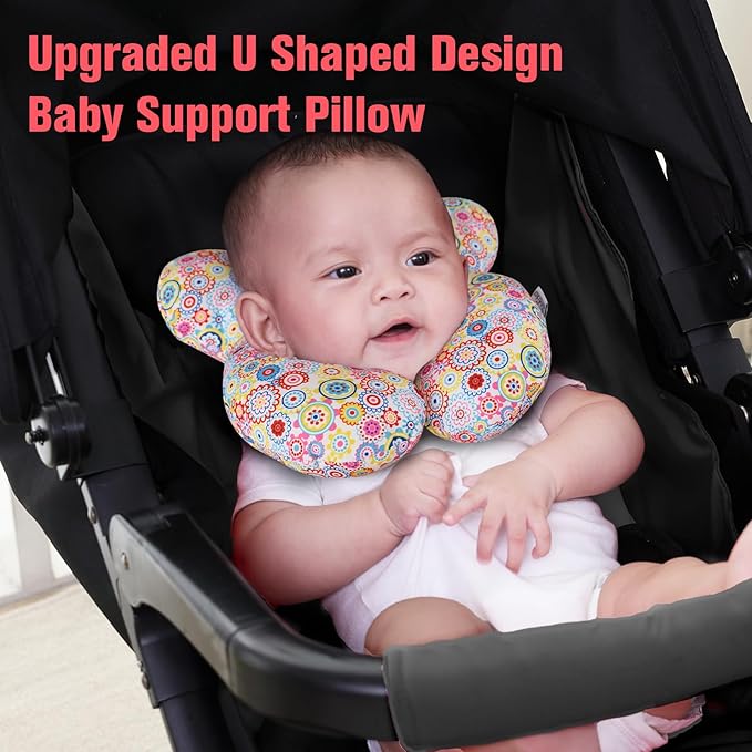 KAKIBLIN Baby Neck Pillow, Upgraded Baby Support Pillow,Baby Neck Support Pillow for Carseat, Newborn Neck Support for Car Seat,Pushchair,Travel (Flower)-CubbioJoy