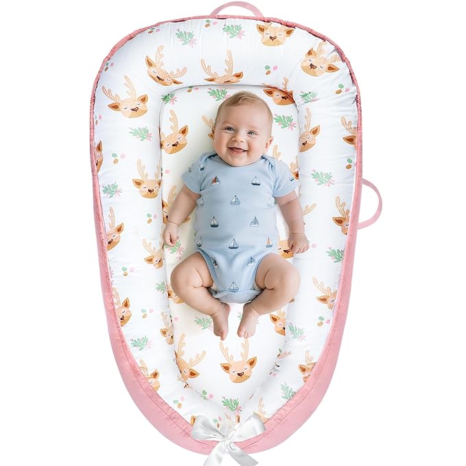 Baby Lounger - Baby Lounger for Newborn 0-24 Months, Breathable and Soft Cotton Cover Baby Nest, Portable Cozy Tummy Time Lounger for Home and Travel, Ideal Baby Essentials & Shower Gifts-CubbioJoy