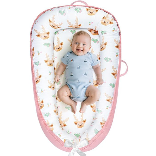 Baby Lounger - Baby Lounger for Newborn 0-24 Months, Breathable and Soft Cotton Cover Baby Nest, Portable Cozy Tummy Time Lounger for Home and Travel, Ideal Baby Essentials & Shower Gifts-CubbioJoy