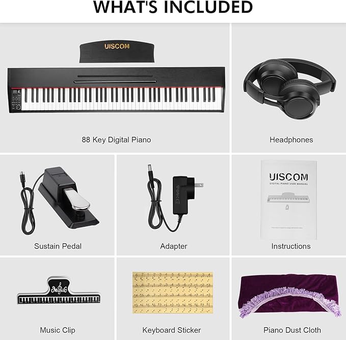 Digital Piano Keyboard for Beginners,Full Size 88 Key Semi-Weighted Keyboard Electric Piano with Stand,Power Adapter,Sheet Music Stand,Pedal,Headphone,USB-MIDI Compatibility,Wood Black-CubbioJoy
