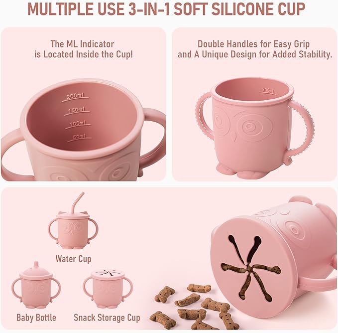 Baby Weaning Set - Silicone Toddler Feeding Set (10 Pcs) with Adjustable Bib, Suction Bowl, Plate, Fork, Spoon, Water & Snack Cup Kit - Baby Led Weaning Kit-CubbioJoy