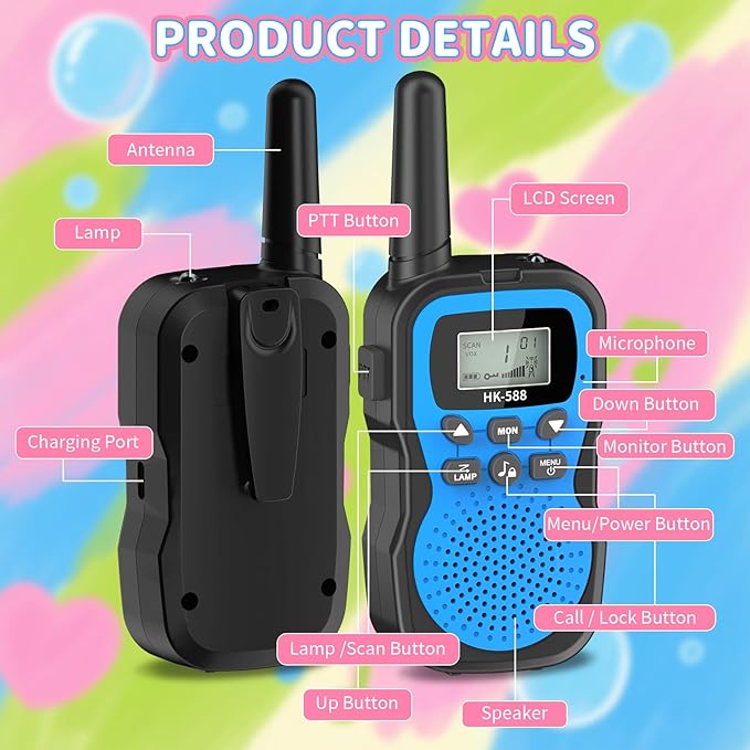 3 Pcs Walkie Talkies for Kids Rechargeable 3 KM Handheld Walkie Talkies Long Range 22 Channel 2 Way Radio Birthday Party Gifts for 3-12 Years Old Girls Boys Outside Adventure Camping Hiking-CubbioJoy