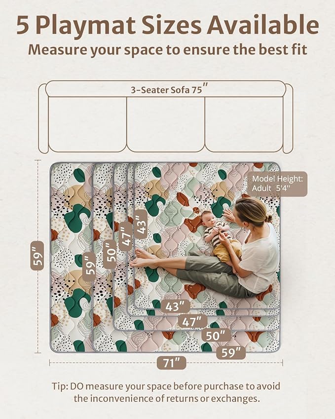 Blissful Diary Portable Baby Play Mats for Floor, Thicker Cushioned Foldable Baby Crawling Mat for Indoor Outdoor, Modern Abstract 43" X 43"-CubbioJoy