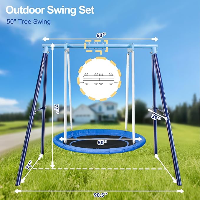 50-Inch Saucer Swing for Kids & Adults - Heavy-Duty 600 lbs Capacity, Indoor & Outdoor Use, Easy Assembly, for Outdoor Fun & Autism Relaxation-CubbioJoy