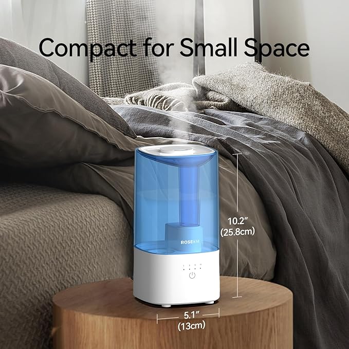 Cool Mist Humidifiers for Bedroom, 2.0L Small Humidifier for Baby and Plant, Last Up to 10H on Max Mist Setting, Auto Shut-Off, Auto-Off Indicator, 360° Nozzle-CubbioJoy