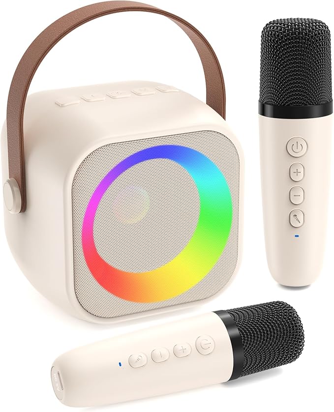 Karaoke Machine for Kids, Toys for 3-12 Years Old Girls Gifts, Kids Karaoke Microphone Machine Toy, Best Fun Christmas Birthday Gifts for 5 6 7 8 9 10 11 Years Teens Girl Boys Beige 2 Mic-CubbioJoy