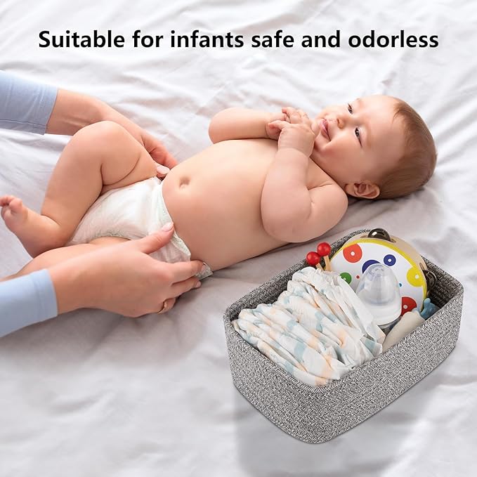 4 Pack Small Storage Shelf Baskets for Organizing, Mini Woven Rope Storage Bins for Towels, Cute Decorative Closet Organizer，Baby Nursery, Gift Empty Baskets -11.81''Lx7.87''Wx4.72''H-Grey-CubbioJoy