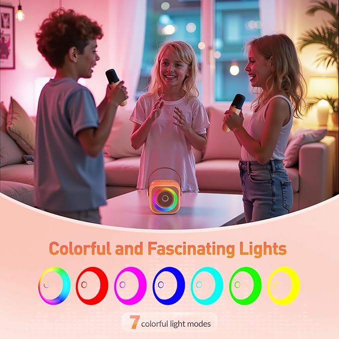 Karaoke Machine for Kids Adults: Mini Portable Karaoke Machine with 2 Wireless Microphones and Lights, Christmas Birthday Gifts for Girls Boys Family Home Party(Orange)-CubbioJoy