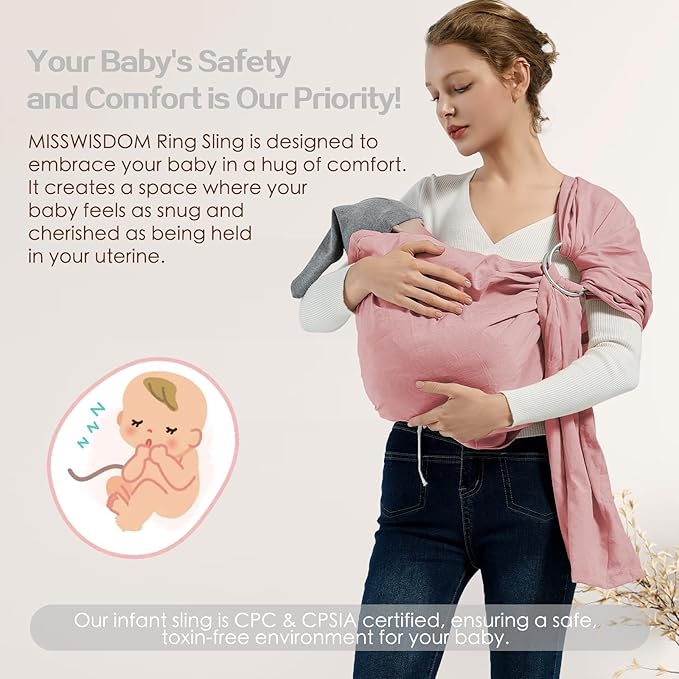 Baby Wrap Ring Sling 7-35 lbs, Baby Sling Carrier for Newborn, Toddler, Infant Holder, Lightweight Baby Carrier Wraps, Pink-CubbioJoy