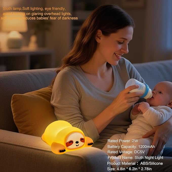 DREAMING MY DREAM Night Light for Kids,Squishy Sloth Night Light,LED Novelty Animal Nightlight,3 Levels Dimmable,30Min Timer Nursery Lamp for Kids, Bedroom Baby Boys Girls Gifts-CubbioJoy