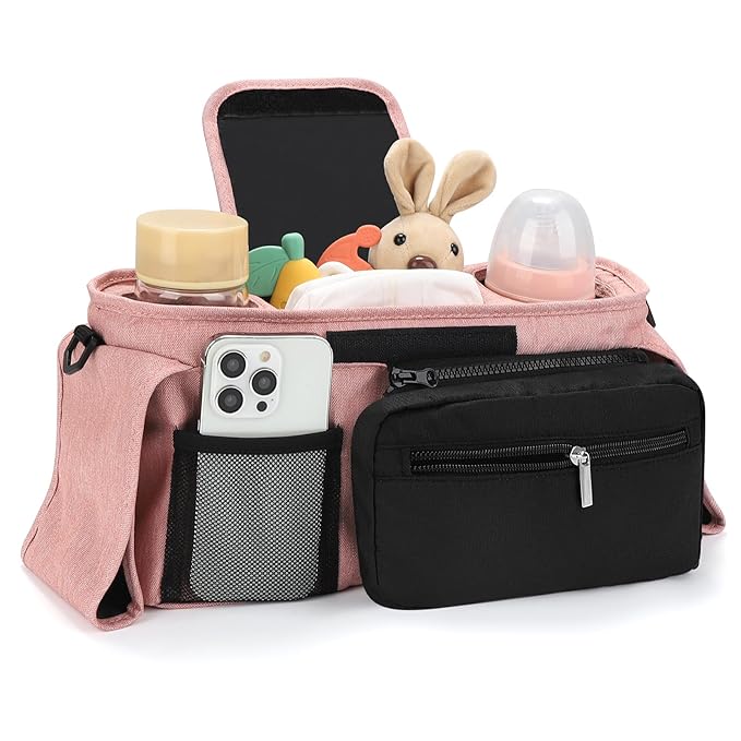 Accmor Universal Stroller Organizer with Insulated Cup Holder Detachable Phone Bag and Shoulder Strap,Stroller Bag Caddy Organizer Fits for Uppababy, Baby Jogger, Britax Strollers-CubbioJoy
