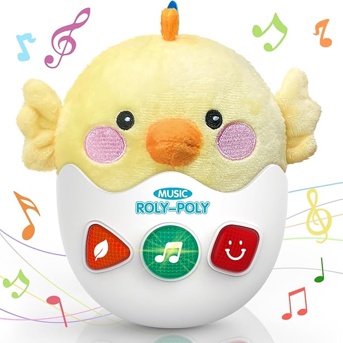 Baby Toys 0-6-12 Months, Chick Musical Plush Cute Stuffed Animal Infant Tummy Toys with Light & Sounds, Roly-Poly Sensory Toy Birthday Easter Egg Gift for Newborn Boys & Girls-CubbioJoy