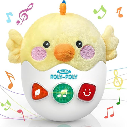 Baby Toys 0-6-12 Months, Chick Musical Plush Cute Stuffed Animal Infant Tummy Toys with Light & Sounds, Roly-Poly Sensory Toy Birthday Easter Egg Gift for Newborn Boys & Girls-CubbioJoy
