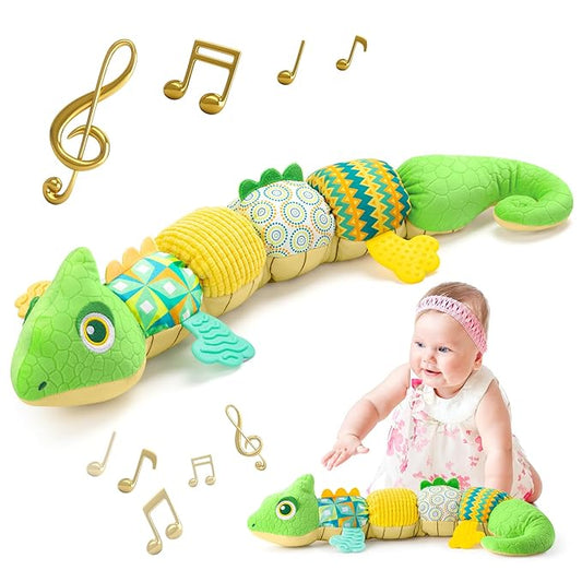 Sumobaby Infant Baby Musical Stuffed Animal Toys for 0-3-6-12 Months,Multi Sensory Toys with Crinkle and Rattles, Tummy Time Toys for Newborn Boys Girls, Dinosaur, Green-CubbioJoy