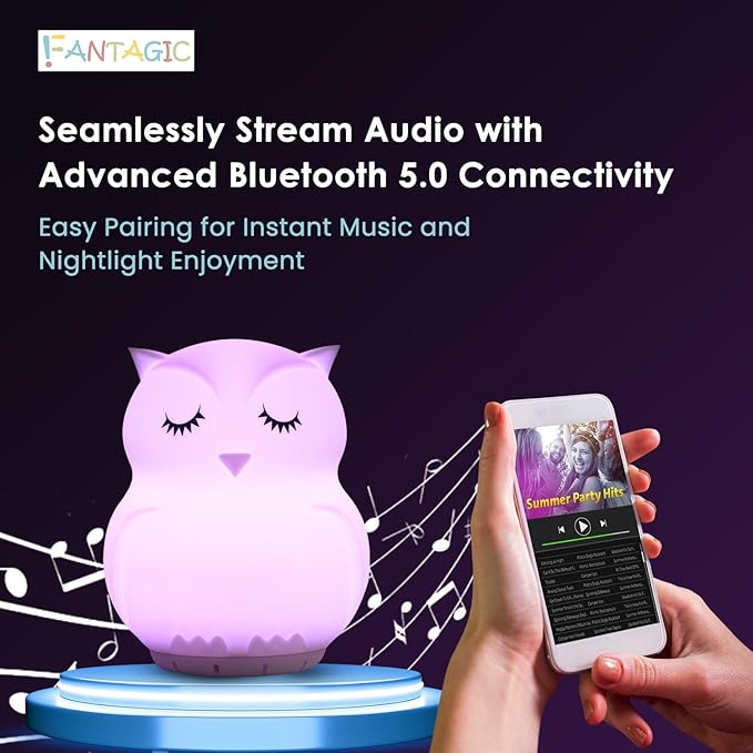 Combined Bluetooth Speaker & Nightlight With 9 Color Emissions, Child Friendly Silicone & BPA Free, USB Recharging, Receives Audio From Computer, Phone Or Tablet, and includes Remote Control (Owl)-CubbioJoy