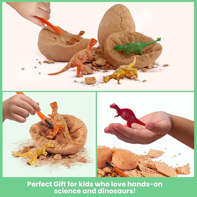 Dino Eggs Excavation Dig Kit-12 Unique Dinosaur Eggs with Educational Learning Cards -Easter Eggs STEM Science Activities - Educational Toy Gift for Kids Boys Girls Age 3+-CubbioJoy