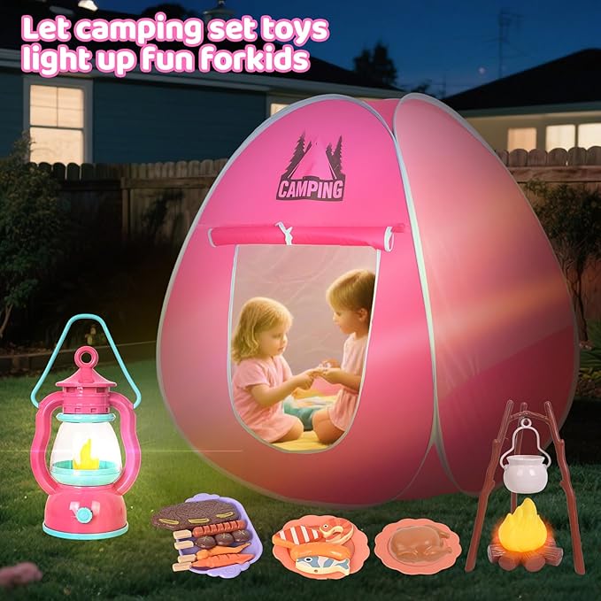 Camping Set Toys with Pop up Tent Pretend Play Indoor Outdoor Camping Playset,Christmas Birthday Gifts for Toddlers Kids Girls 3-5 Years Old-CubbioJoy