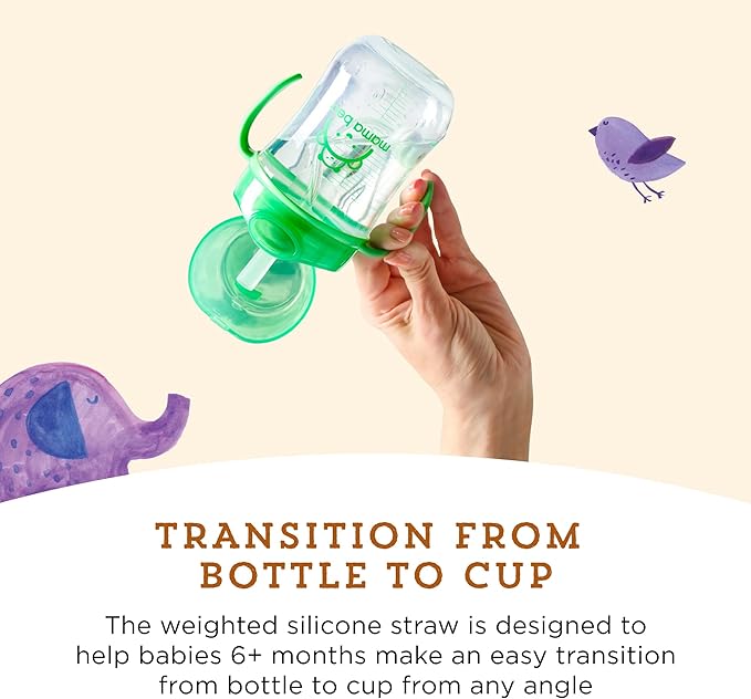 Amazon Brand - Mama Bear Silicone Weighted Straw Sippy Cup, 9 Ounces, Pack of 4, Blue/Green-CubbioJoy