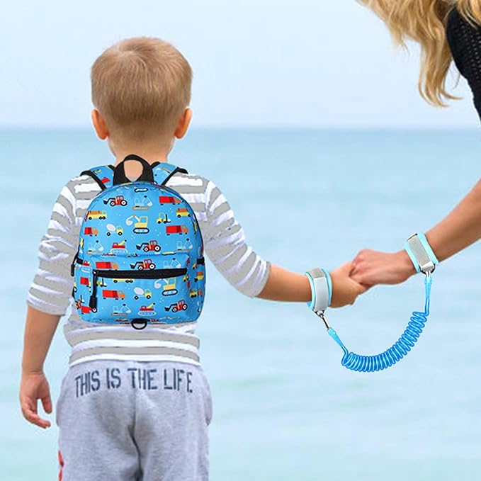 Accmor Toddler Backpack with Leash, Baby Backpacks with Anti Lost Wrist Link, Cute Mini Kids Backpack Leash Walking Harness for Travel, Small Excavator Backpack Tether for Boys Girls 1-3 (Light Blue)-CubbioJoy