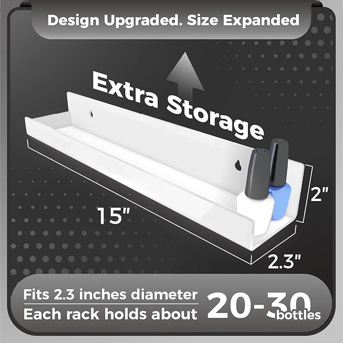 4 Pack 15 Inch Whtie Acrylic Shelves, Kids Floating Bookshelf for Kids Room, Modern Nail Polish Rack Sunglasses Essential Oil Picture Ledge Display Toy Storage Wall Shelf-CubbioJoy