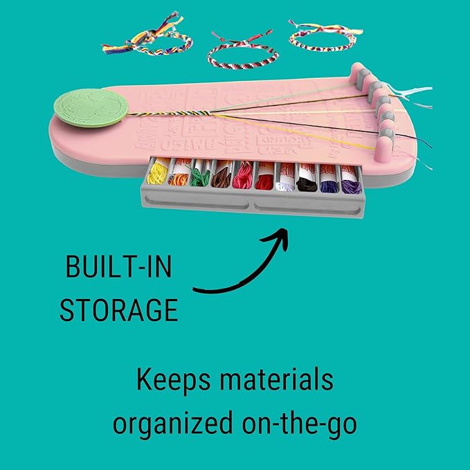 Choose Friendship Bracelet Making Kit – 20 Pre-Cut Threads, Portable Loom with Storage, Makes 8 Bracelets, Craft Gift for Kids Ages 8+, Blush Pink “Macaroon”-CubbioJoy