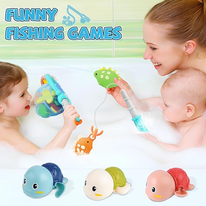Baby Bath Toys for Toddlers 1-3, Kid Bathtub Toy with 36 Foam Bath Letter & Number, Fishing Games with Fish Net, Water Pool Toy with Storage Bag, Shower Toy Gift for Boy Girl Infant 1 2 3 4 5 6-CubbioJoy