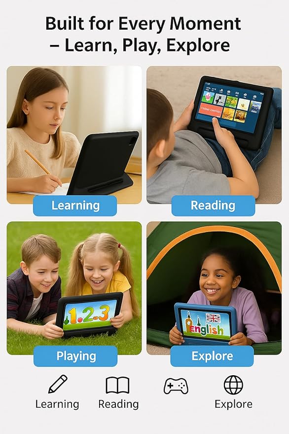 10.1 Inch Kids Tablet with Shockproof Case | Android 14, 64GB+8GB RAM, 12H Battery | Parental Control, Google Kids Space & Preloaded Educational Apps | WiFi 6, HD Display, Ages 3-12-CubbioJoy