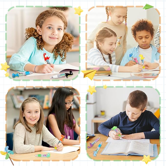 30Pcs Mini Multicolor Pens in One 4-in-1 Cute Pens Bulk for Kids, Ballpoint Pen for Birthdays and Children's Parties, Fun Gifts Assorted Ink Kawaii Pen(Dinosaur)-CubbioJoy