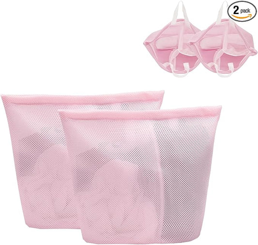 2 Pcs Special Zoning laundry bag for delicates with handles mesh laundry bags washing machine laundry totes travel storage and sorting bag (Pink2)-CubbioJoy