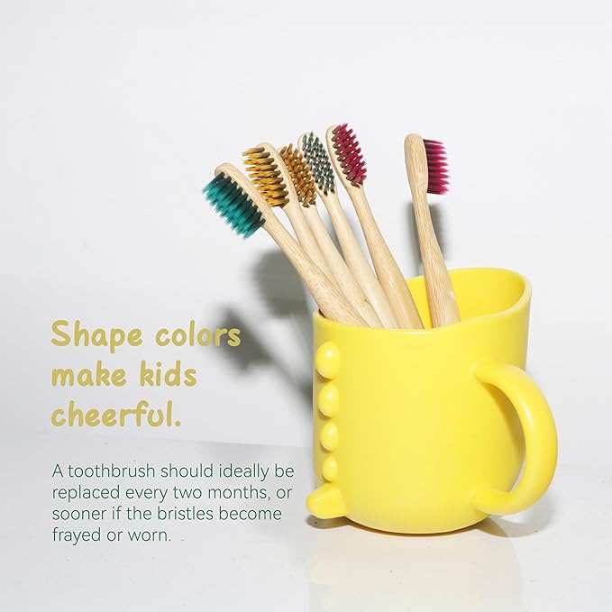 Children Bamboo Toothbrushes for 3 y+ Tots, BPA Free Bristles, Medium Soft, 6 PCS Bamboo Toothbrush for Dental Hygiene, Compostable and Sustainable, Classic Rounded Handle for Easy Grip-CubbioJoy