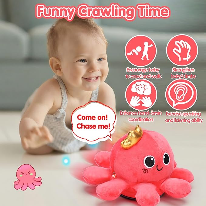 Baby Crawling & Walking Toys 6-12 Months Musical Octopus Plush Light up Stuffed Animal Dancing 1 Year Old Girl Gifts Music Sensory Walking Toy 0-6 7 8 9 Months Learning Newborn Baby Girl Birthday Gift-CubbioJoy