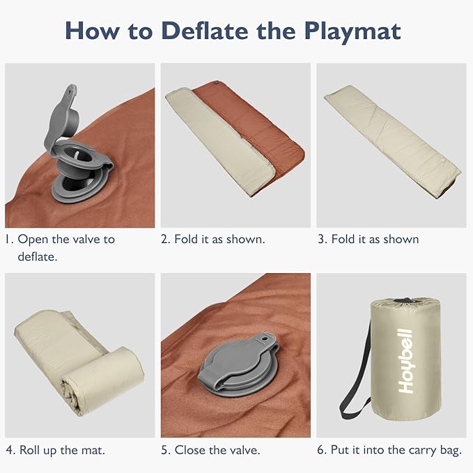 Baby Play Mat, 43x43 Inch Thicken Portable Self-Inflating Playmat for Kids Teepee Tent, Cushion Baby Mat for Floor, Tummy Time Mat with Travel Bag-CubbioJoy