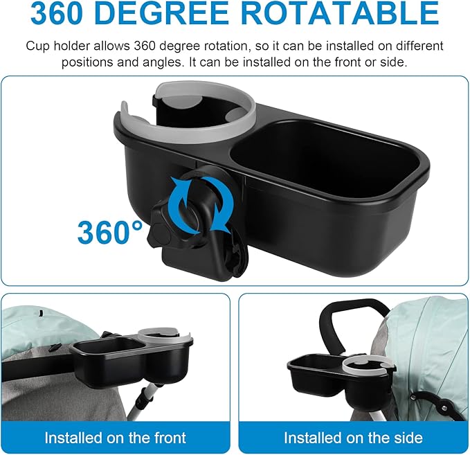 Accmor Stroller Cup Holder with Tray, Universal Cup Holder, Bike Bottle Holder, 360° Rotatable Large Caliber Drinks Holder for Stroller, Bike, Wheelchair, Walker-CubbioJoy
