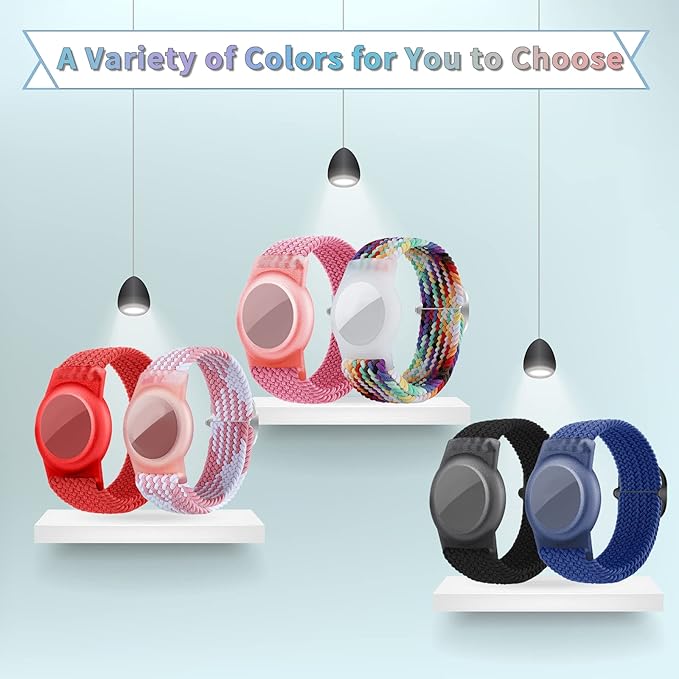 4 Pack Kids Bracelet Compatible with AirTag, GPS Kid Tracker Holder Braided Wristband for Apple Air Tag, 2022 Upgraded Nylon Adjustable Anti Lost Watch Band Fits Airtag for Kids Children(solid color)-CubbioJoy