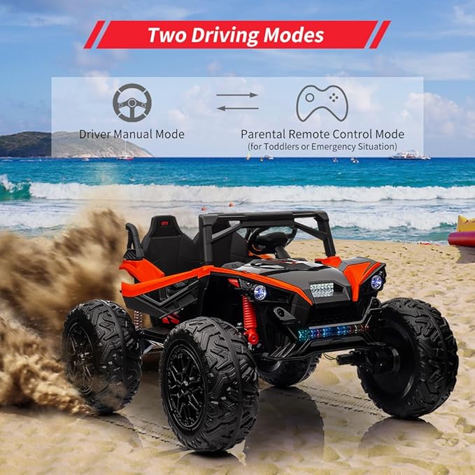 2 Seaters 24V Ride on UTV with Remote Control,10AH Battery, 400W Powerful Motors with 17" EVA Wheels, 20.5“ Seat Width Electric Ride Toy with Metal Suspension,LED Lights,Music,Horn (Red)-CubbioJoy