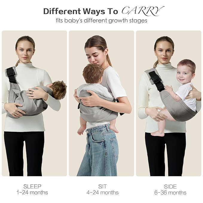 Baby Sling Carrier, Toddler Carrier Sling with Double Safety Buckle and Adjustable Shoulder Strap(7-30lbs), Baby Carriers One Size Fits All, Grey-CubbioJoy