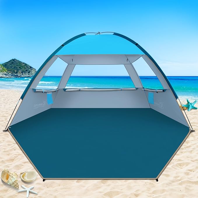 COMMOUDS Beach Tent Sun Shade for 3/4-5/6-7/8-10 Person, UPF 50+ Beach Sun Shelter Canopy Tent, Lightweight, Easy Set Up and Carry-CubbioJoy