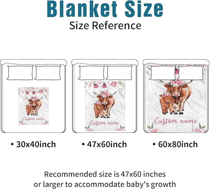 Custom Name Crib Bedding Set - Highland Cow Theme, Personalized Pink Flower Nursery Bedding 3-Piece Set– Soft Blanket, Fitted Sheet, Changing Pad Cover – for Newborns Girls Nursery Gifts-CubbioJoy
